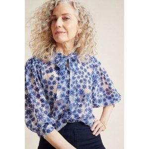 Floral Blue Sheer Women's Top